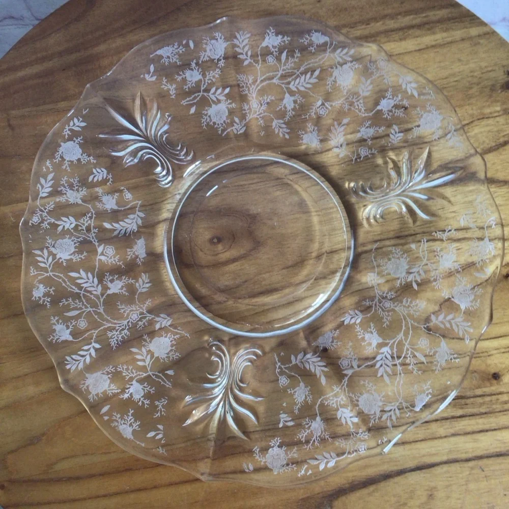 Vintage Fostoria Shirley Floral Etched Baroque Glass Platter